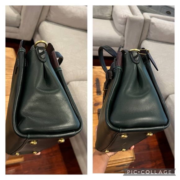 COACH $595 Tate Carryall 29 in Colorblock Amazon Green Leather Satchel Bag - Picture 11 of 17